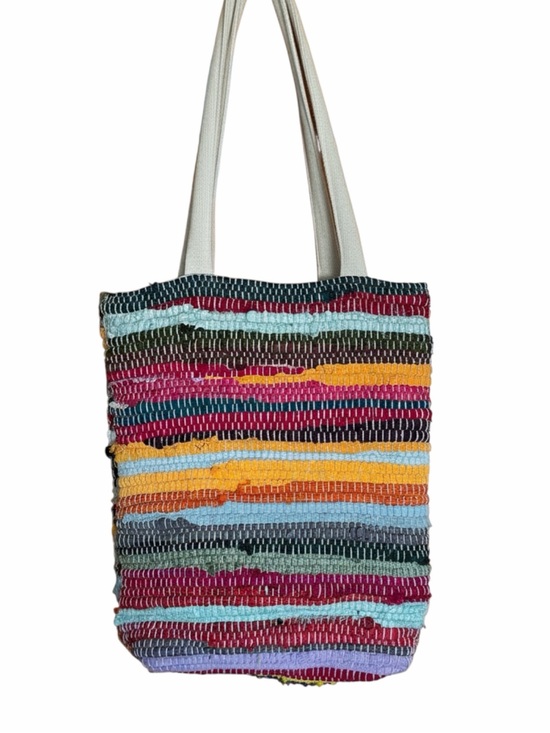 Handbags - Multicolor Striped Woven Tote Bag - Women's Shoulder Bag